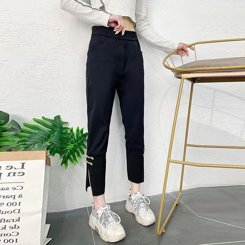 カラーカジュアルストレッチウェストメタルバックルクロップドパンツ エラスティック 伸縮 大きめサイズ ピュア ミックスインファッション48202816562