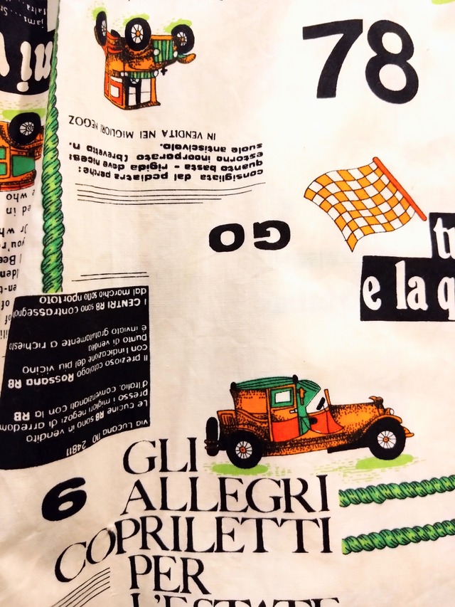 レトロカーと英数字とロープシャツ/コットン国産洋服綿車模様