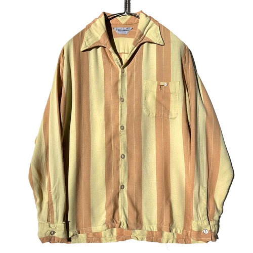 [donrobles of California] Vintage Striped Rayon Italian Collar Shirt [1960s-] Vintage Rayon Shirt