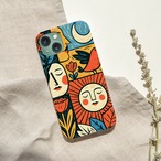 受注生産 iPhoneケース 太陽と人物顔の民芸柄｜フォークアート FMSY066A