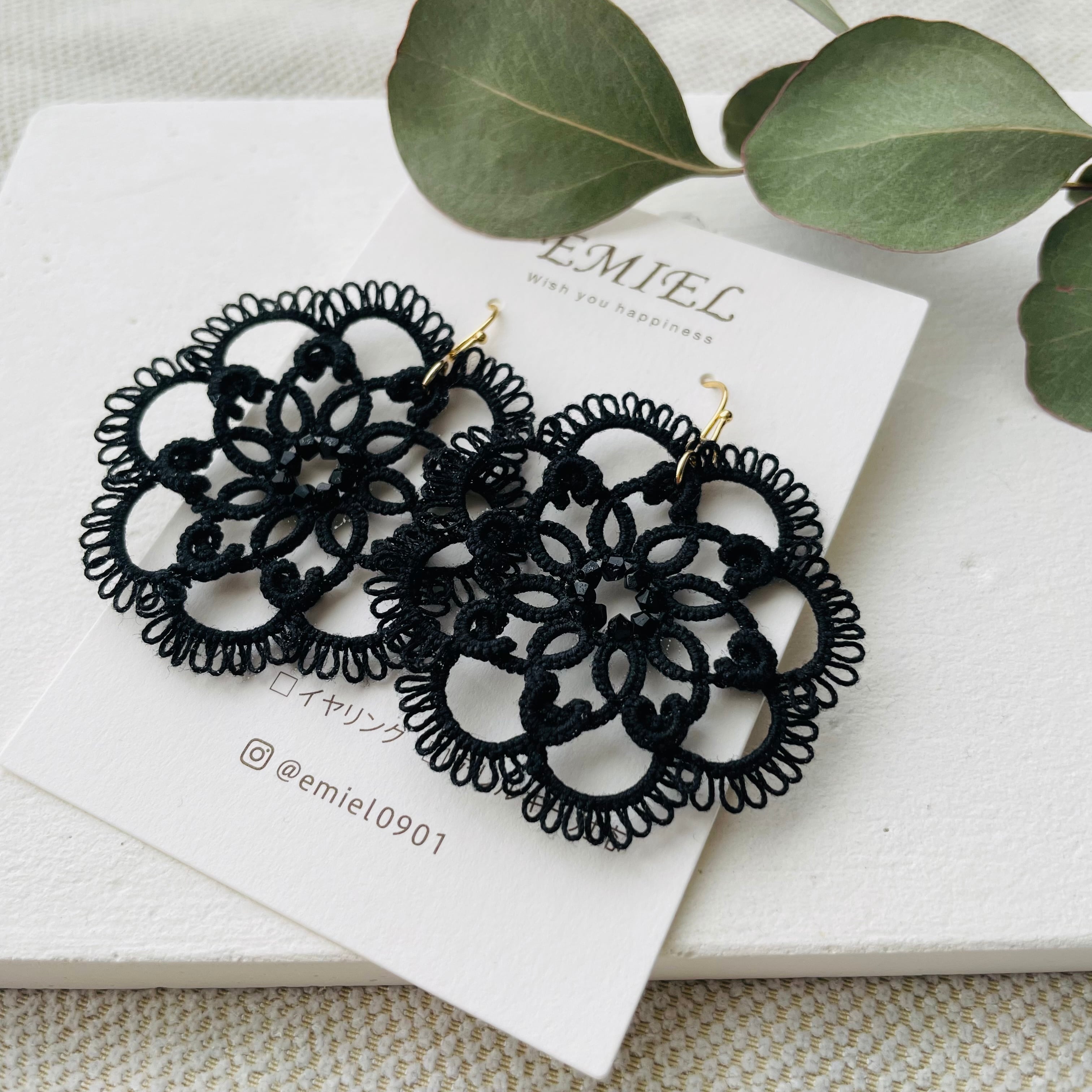 凛-Rin-*黒レース×ジェットのピアス・イヤリング