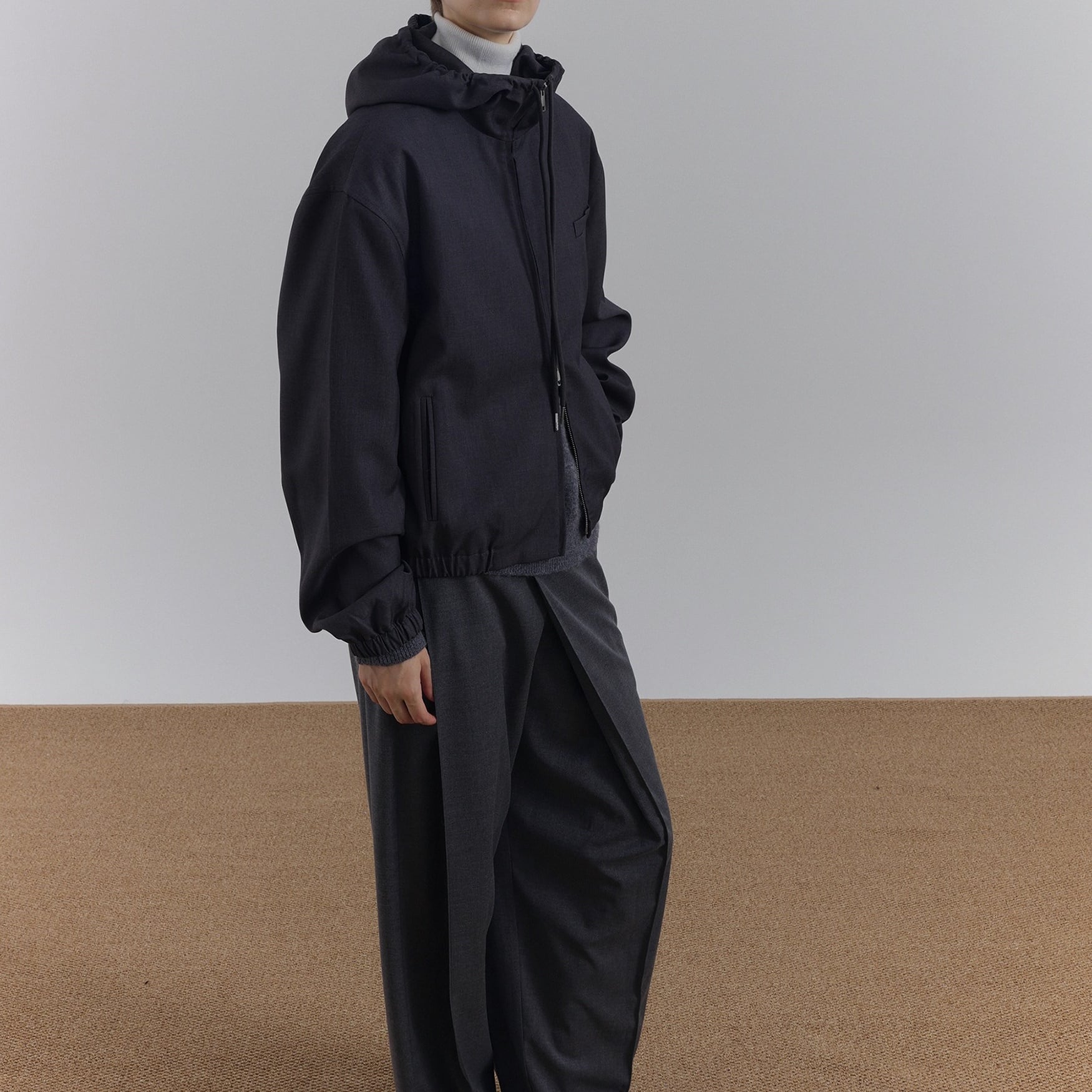 ウールライクフーデッドテックブルゾン 1color MOJ0205