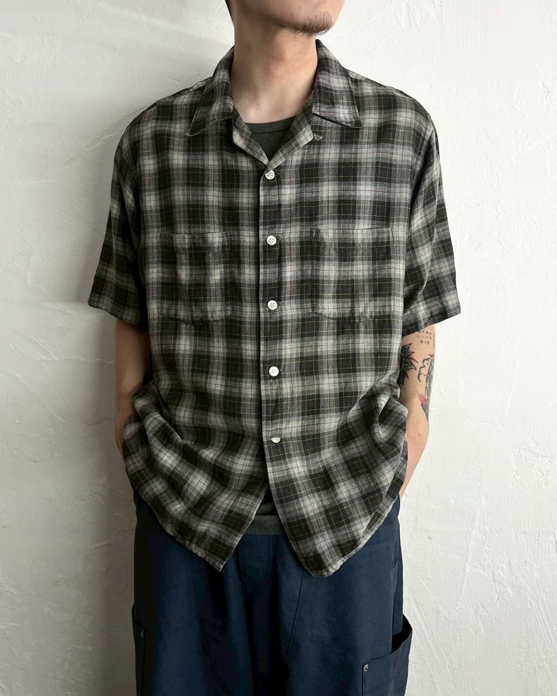 60s Viyella Wool×Cotton S/S Open Collar Shirt