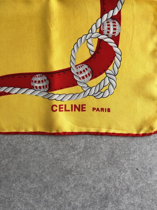 CELINE セリーヌ スカーフ イエロー ベルトモチーフ シルク vintage ヴィンテージ オールド  t7z5n3