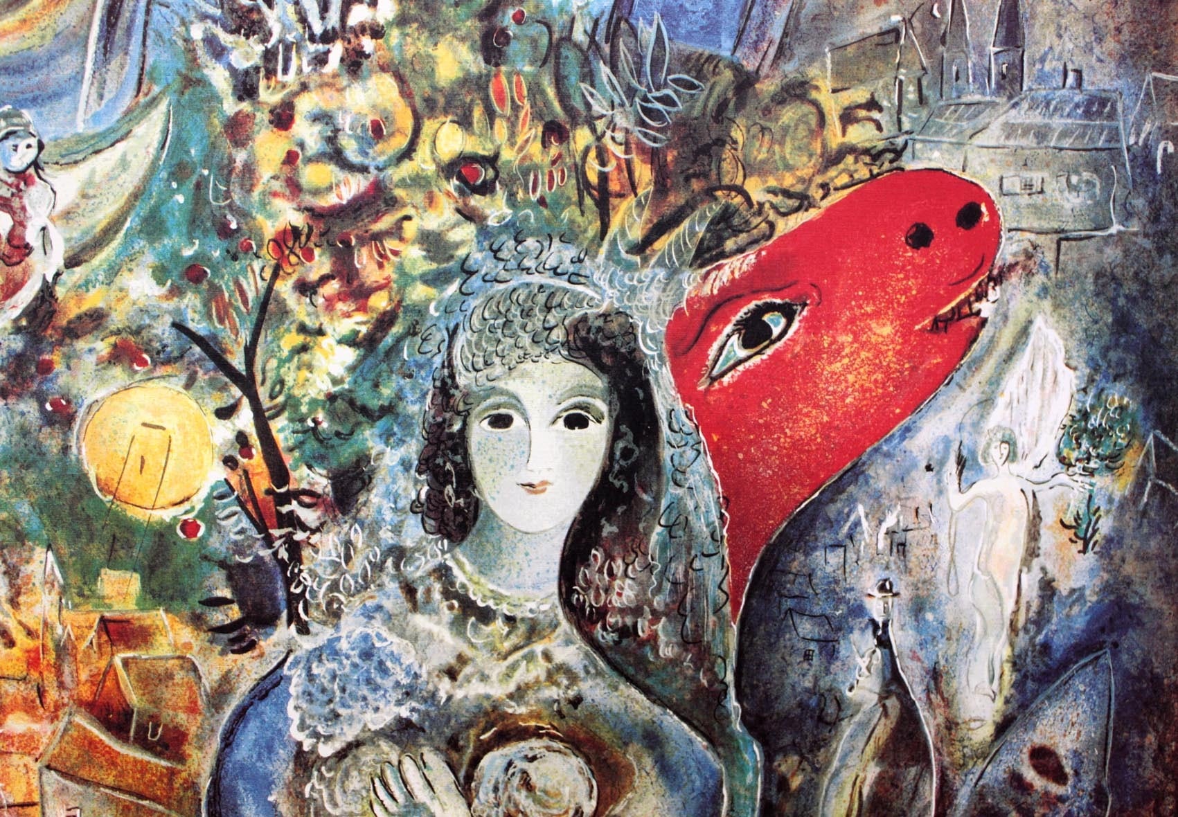 マルク・シャガール作品「愛しのベラ」作品証明書・展示用フック・限定500部エディション付複製画リトグラ