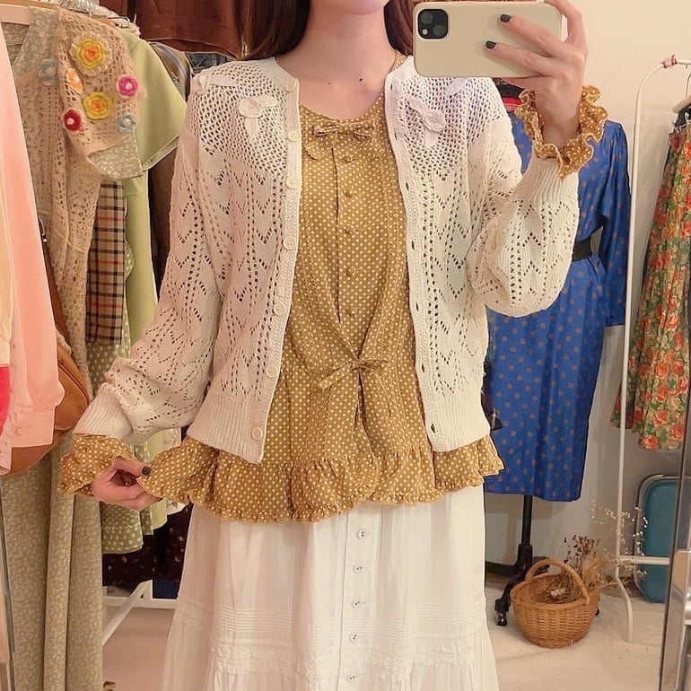 white rose crochet knit cardigan