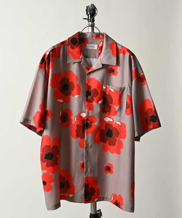 ATELANE  Flower pattern open collar BIG shirt (BEG) 23A-15060