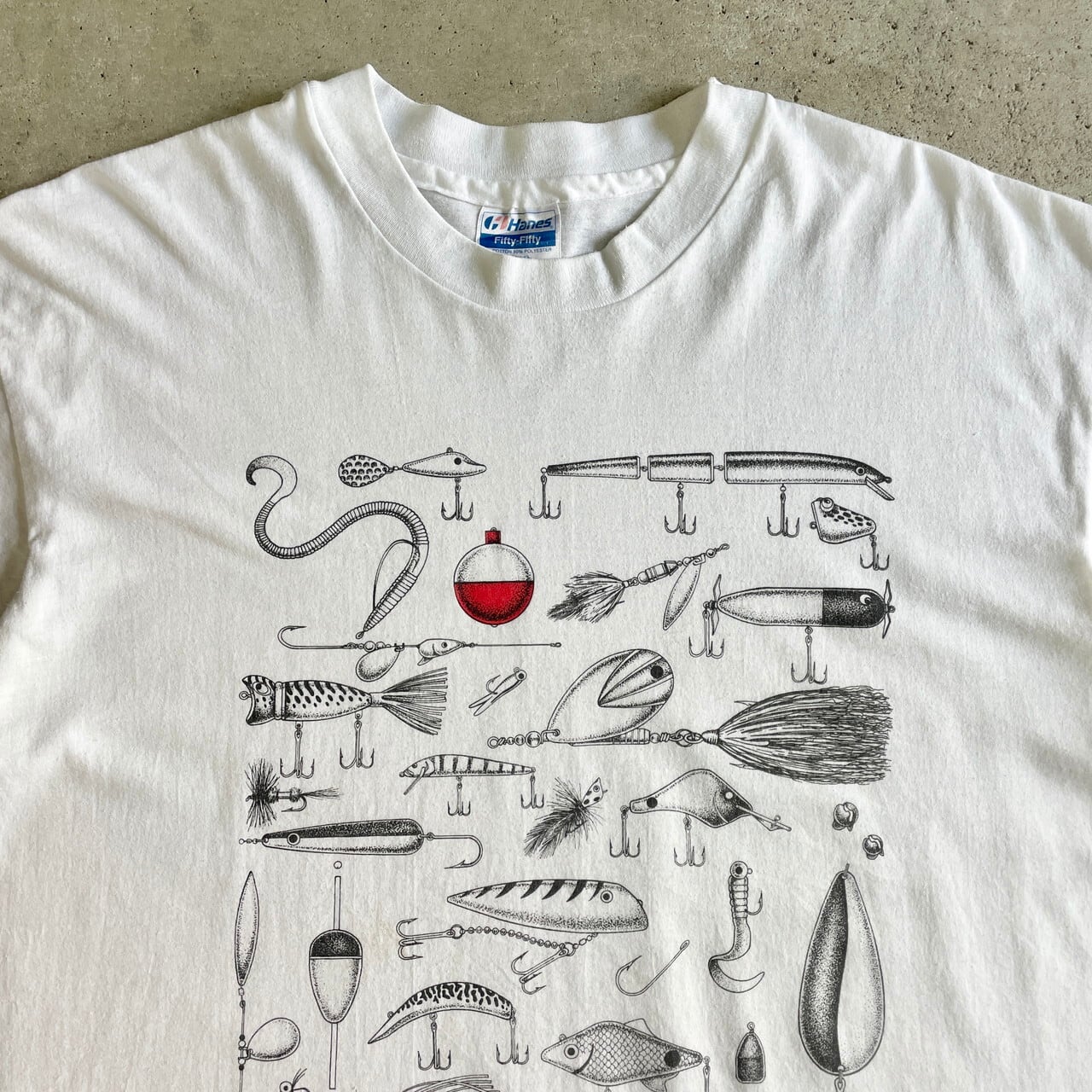 希少90s ヴィンテージUSA製 tシャツ 白 XL 釣り イラストTシャツ