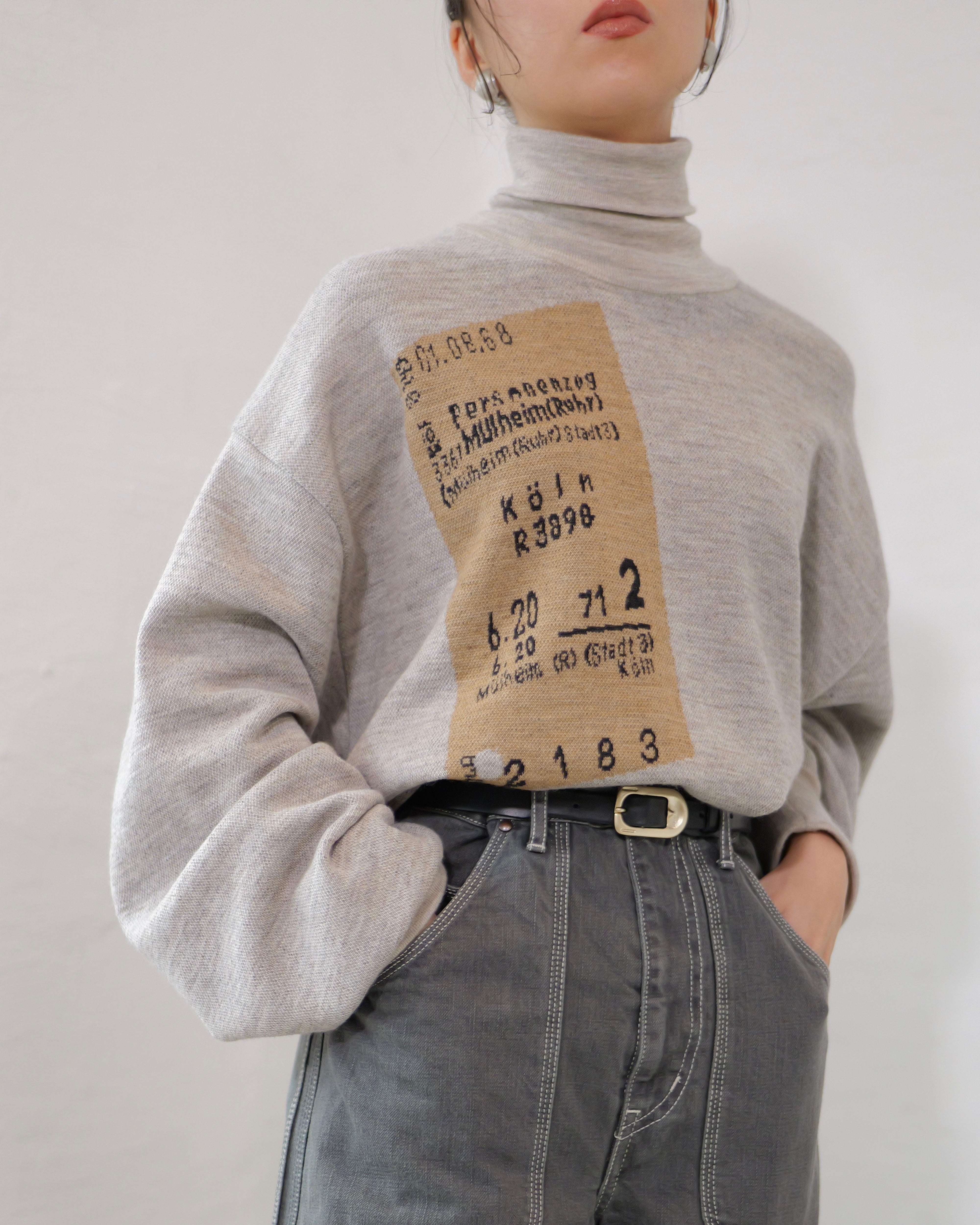 i'm here - Train Ticket Jacquard Turtle Knit ：Beige｜1968トレイン