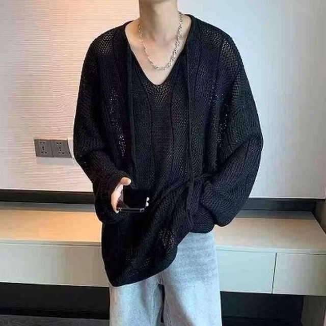 Open-knit long-sleeve T-shirt(MT1597)