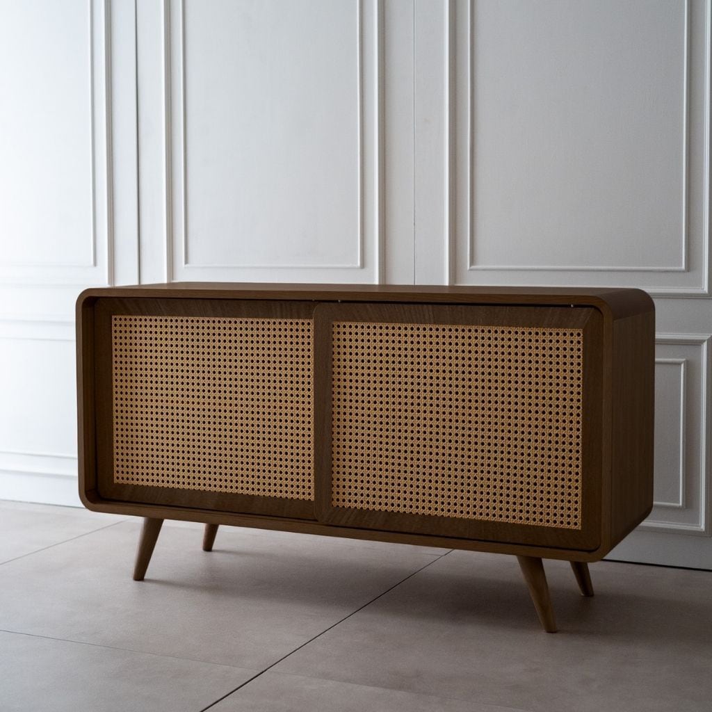 Rattan Cabinet Slide Door Brown / ラタンキャビネット 引き戸仕様