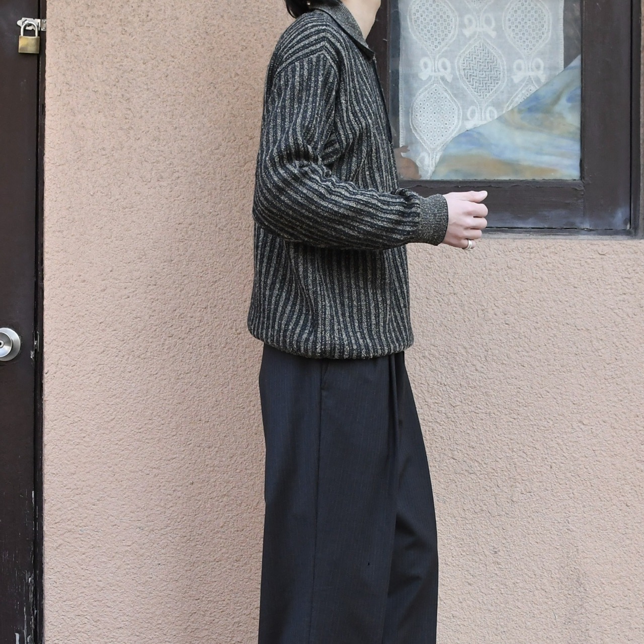 acryl wool stripe knit polo