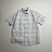 Burberry London　襟芯　胸ポケット　ロゴチェック　半袖シャツ　バーバリー　ホワイト　M 古着