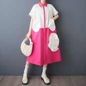 フリルフラワー装飾 シャツワンピース 30199