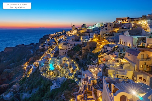 【送料無料】A4～A0版アート絶景写真「ギリシャ、サントリーニ島イアの夕日 B」