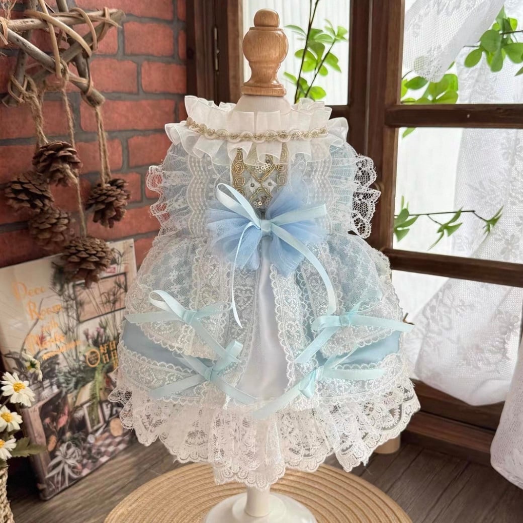 パステルブルーのリボンワンピース 00438