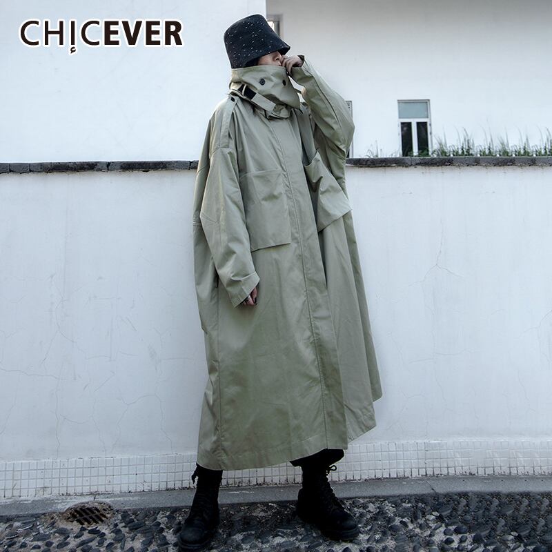 CHICEVERサファリスタイルのウインドブレーカー女性スタンドカラー長袖ポケット特大ルーズコート2020秋 ロング オータム 秋物 6base571500384467