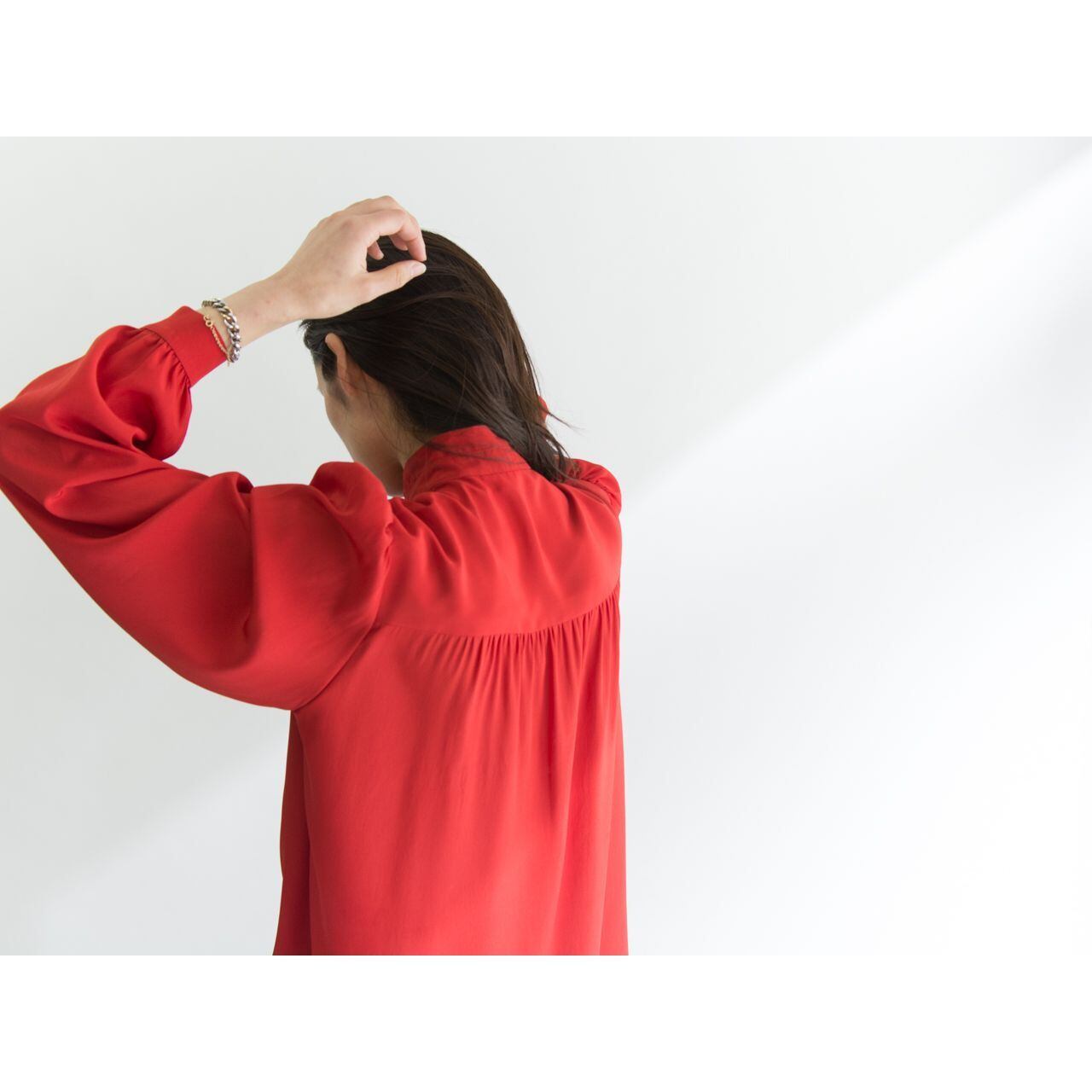 【Made in France】Stand collar puff-sleeve blouse（フランス製 スタンドカラーパフスリーブブラウス）4a