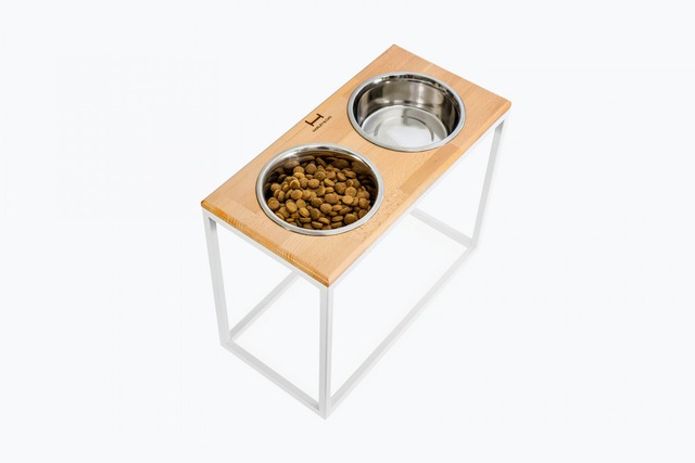 【フードボウルスタンド-ボウル２個付き】 Dinner Natural Wood + フレームホワイト - XL20サイズ