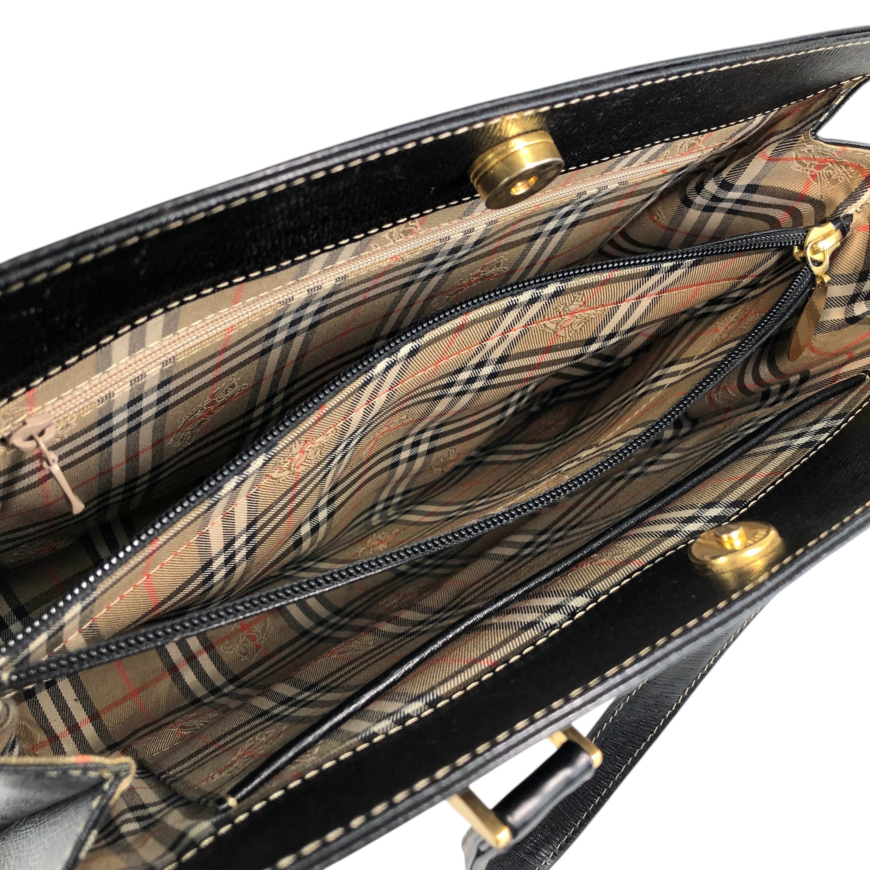 BURBERRY バーバリー ハンドバッグ ブラック プレートロゴ レザー