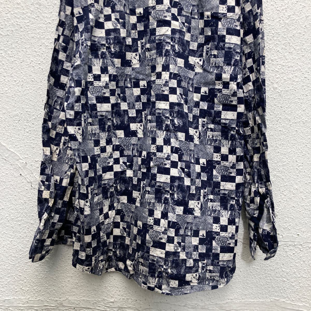 ZARA 総柄 長袖 シャツ XL ネイビー ホワイト ザラ チェック柄 古着卸