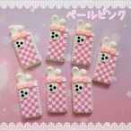 [５個]うさ耳チェック柄スマホ／５色:40mm×18mm