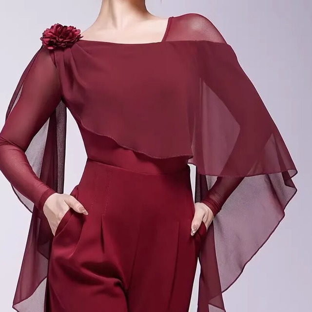 ドレープ ロングスリーブ シースルーフレア トップス （レオタードタイプ選択可） ds1444