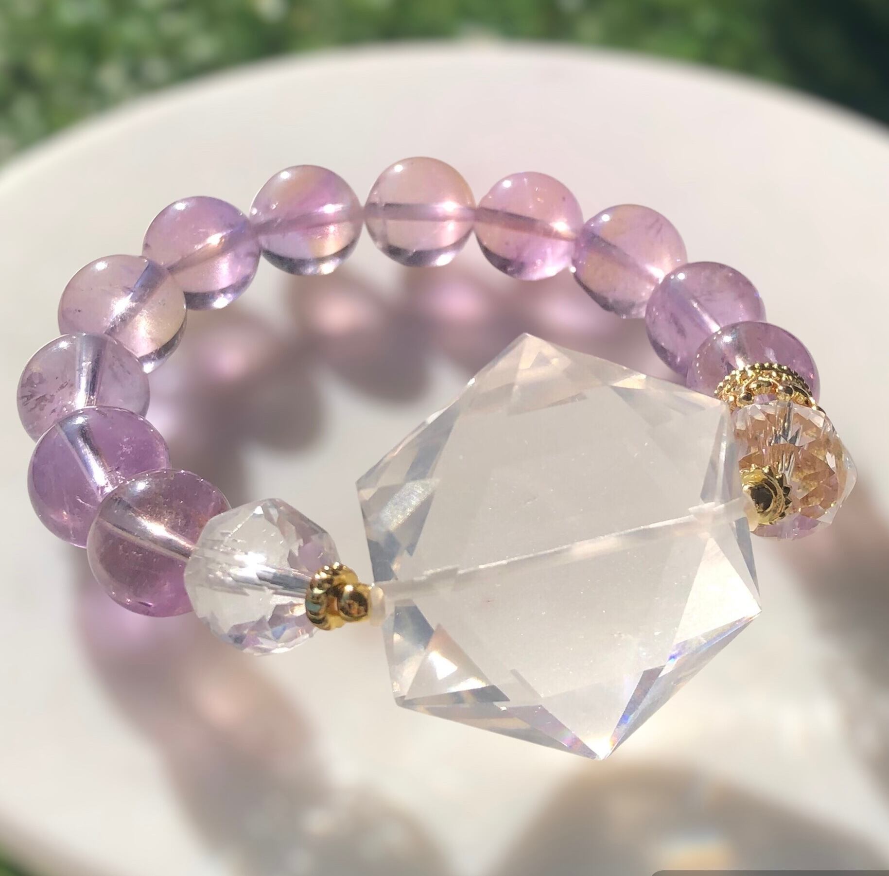 とおかさま様♥️アメトリン 六芒星(大粒)＆アメトリン タンブル天然石ブレスレット 六芒星水晶×アメトリン×水晶ブレスレット 〜宇宙からのエネルギー