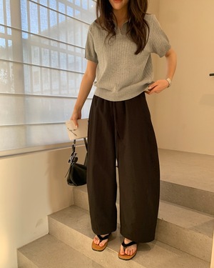 キーネックリブニットポロシャツ 3color A1078