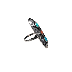 navajo silver turquoise & coral ring