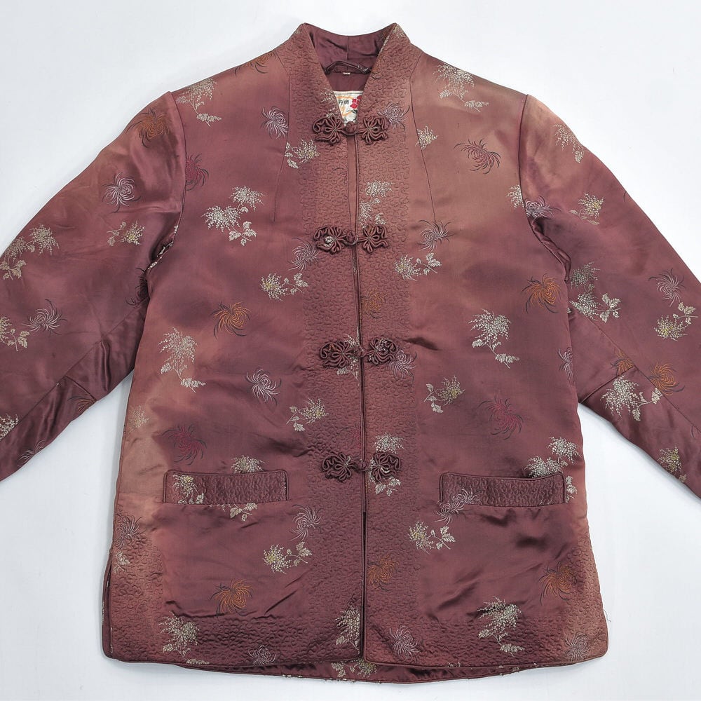 60s 上海製 Peony BRAND 牡丹牌 シルクブロケード ボアライナー 菊刺繍