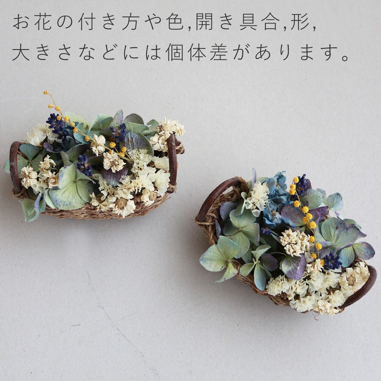 数量限定】 小さなバスケットアレンジ あじさい・ミモザ ＊ ドライ 