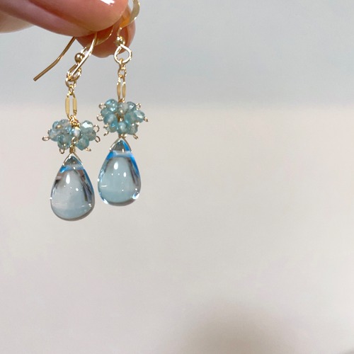 Angel's teardrop short pierce(Sky blue topaz×Apatite)