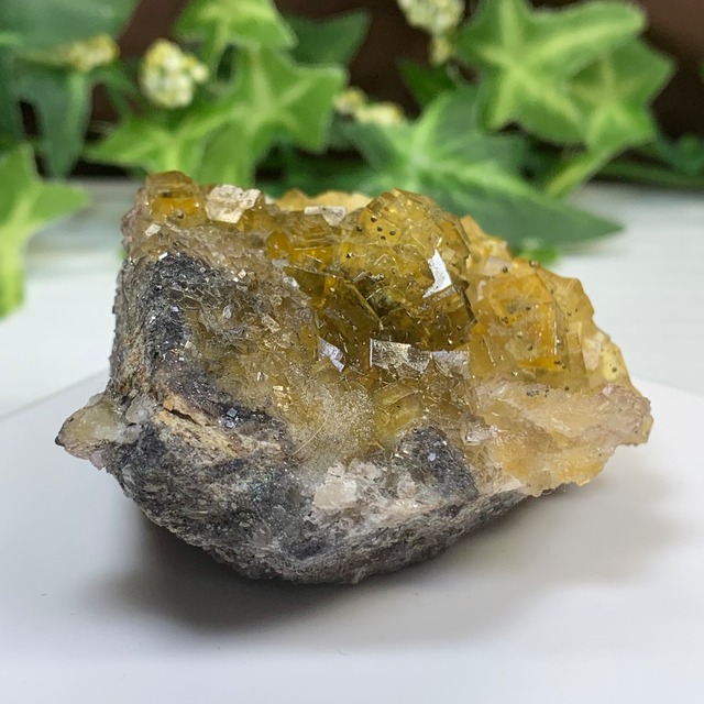 スペイン産☆パイライト共生･イエローフローライト原石クラスター