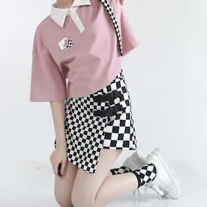 【予約】Block plaid slit mini skirt pants