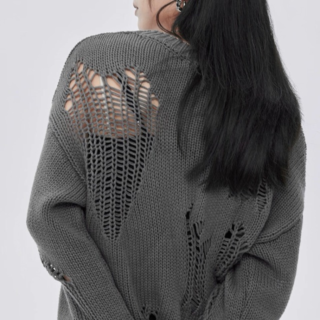 Distressed open-knit sweater C1406