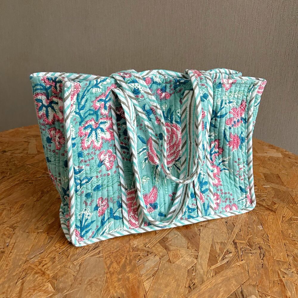 ミニトートバッグ ブロックプリント コットンキルト S | アジアの手