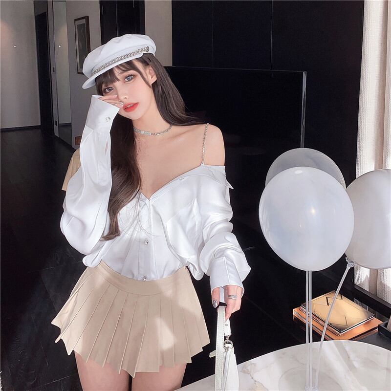 スリングストラップレス白いシャツ女性の初秋の長袖薄日焼け止めシャツ2020新しいニッチトップ ブラックストロベリース40004457407