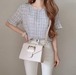 秋 フレンチレトロゆったりクルーネックチェックシャツフェミニントップスラッシュtシャツ 半袖 韓国 レディース ロゴT