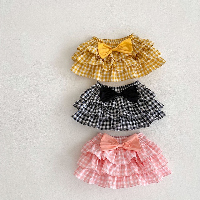 【BABY&KID】夏新作リボン付きチェック柄かわいいスカート 全3色