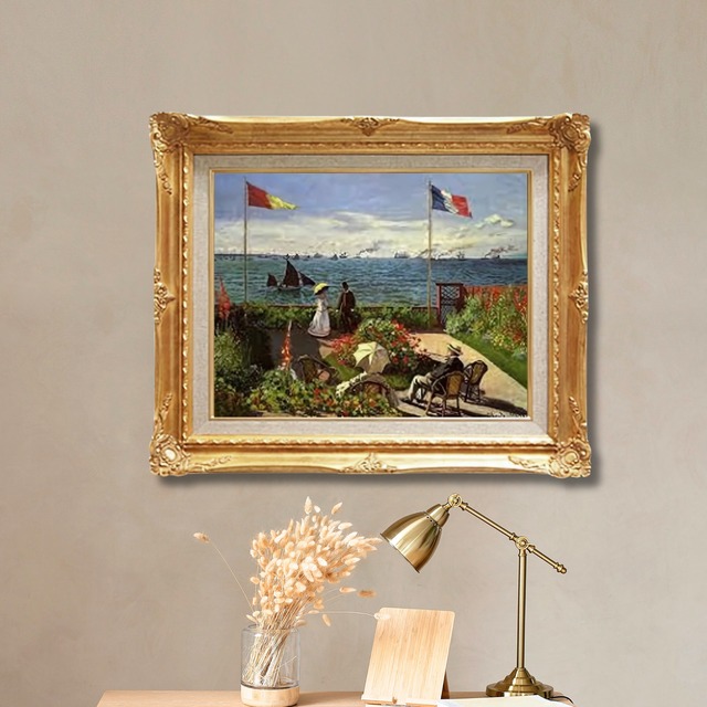 クロード・モネ《サン＝タドレスのテラス》F6｜手描き油絵複製画｜明るい日差しと海風を感じる印象派風景画