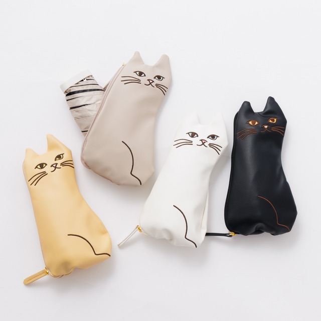 ビコーズ because 晴雨兼用 折りたたみ傘 日傘 PUおでかけキャット ミニ 完全遮光 遮光100 UVカット UPF50＋ レディース 猫 ネコ ケース付き ポーチ 可愛い おしゃれ 遮熱  ギフト B-095856 Bc006