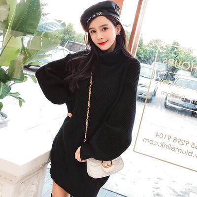 ゆったり可愛い タートルネック ニット チュニック ビッグセーター