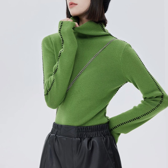 Stitched detail turtleneck knit C1403