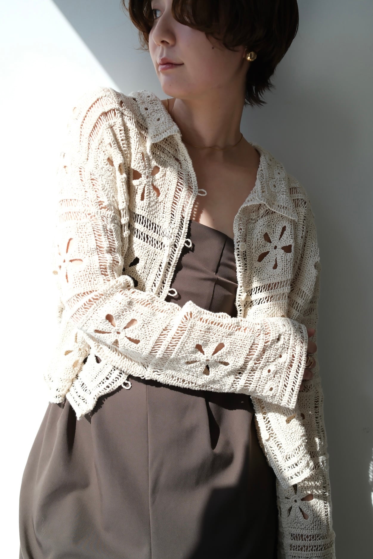 Crochet Knit Cardigan カギ編みニットカーディガン White | planet3rd