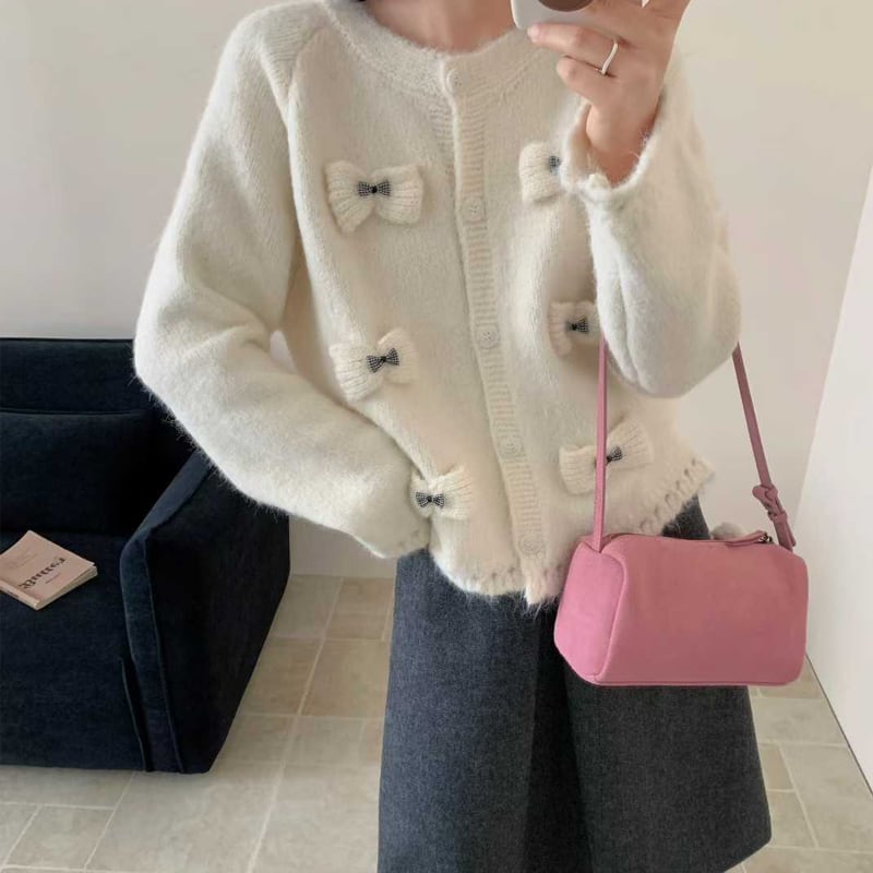 【outer】立体感リボンニットカーディガン Q7920