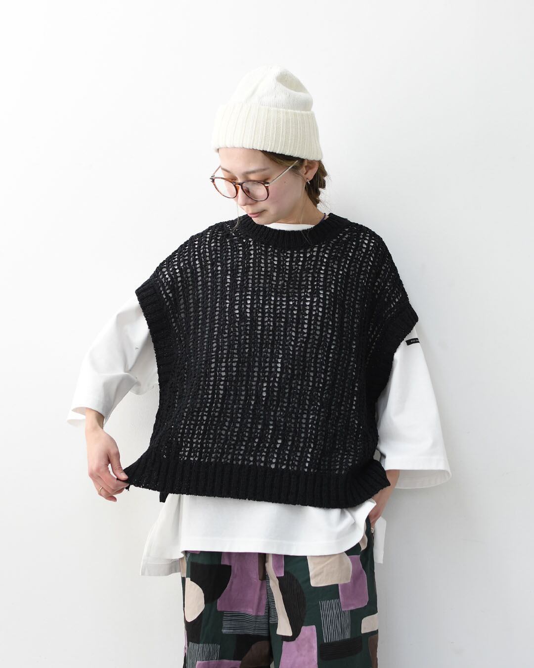 prit [プリット] オーガニックコットンナイロン3G透かし編みワイド