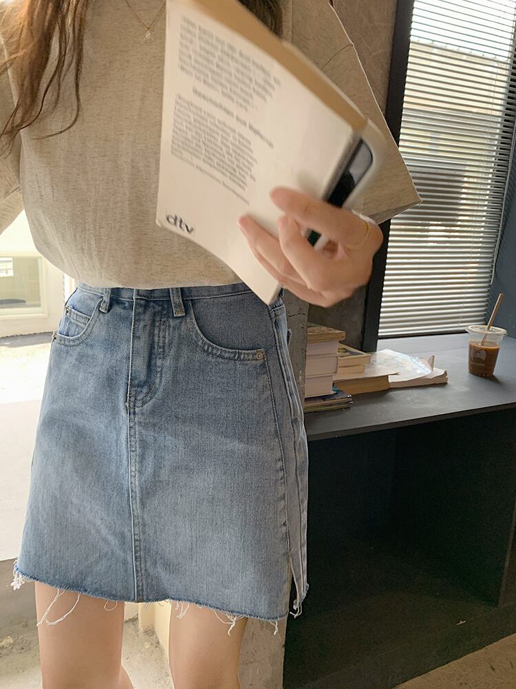 スリットスカート サマースタイルウェスト薄手ポケットボタンカラーショート 夏物 ビッグFスモールZ韓国51405746996