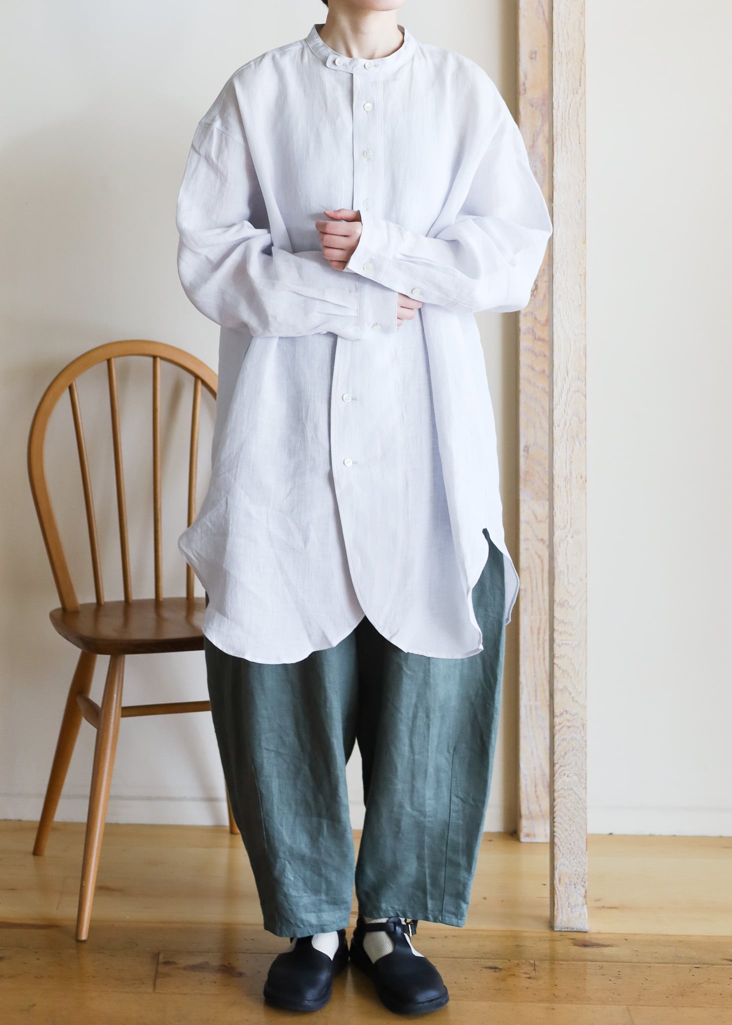 Vlas Blomme - Washed 60/1 Linen チュニックシャツ - Burgundy / Ice