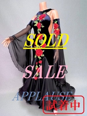 社交ダンス ドレス　スタンダード　モダンドレス　blackベロア　M～L　ST-22-45　デモ・競技用ドレス　発表会衣装　パーティドレス　ワンピース　舞台衣装